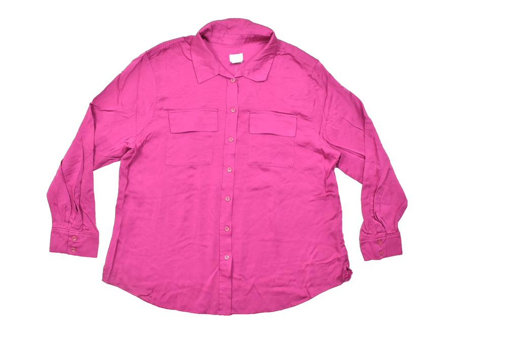 Chico's Sandwash Satin Solid Blouse Top Fuschia Pink Plus Size 16/18
